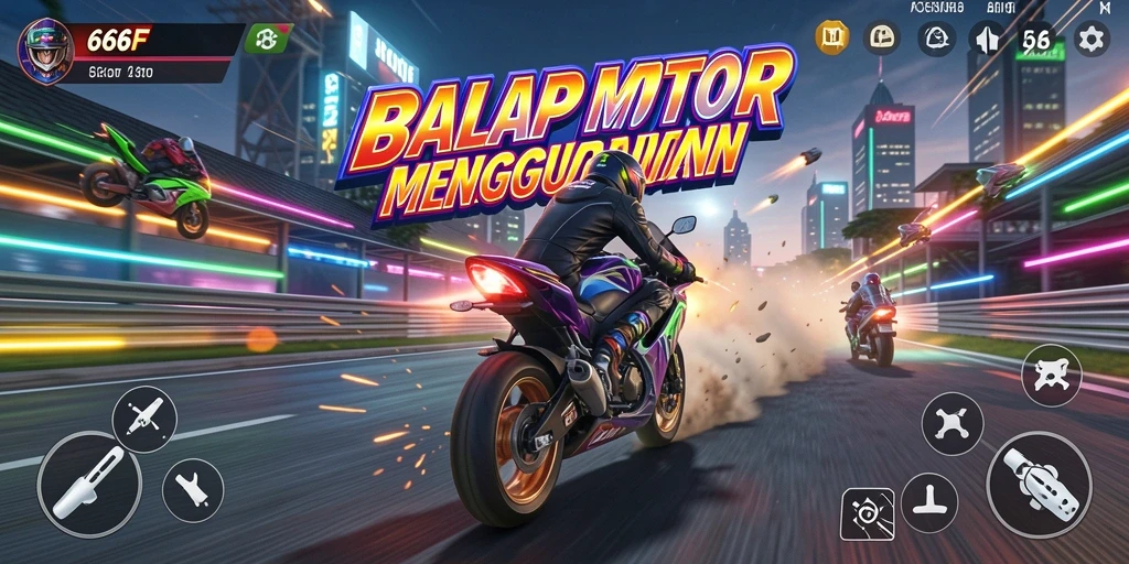 Tampilan gameplay balap motor yang mendebarkan di 666F.