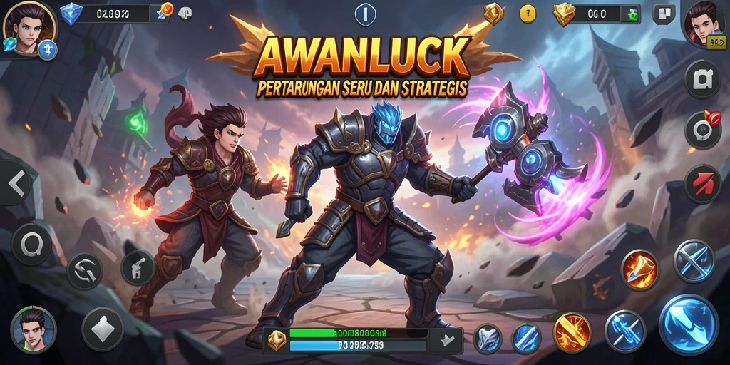 Screenshot menunjukkan pertarungan intens dalam game Fighting AWANLUCK.