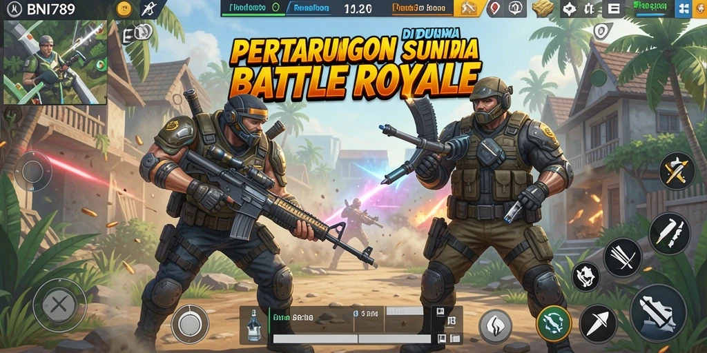 Tampilan gameplay mendebarkan dalam BNI789 dengan aksi Battle Royale intens.