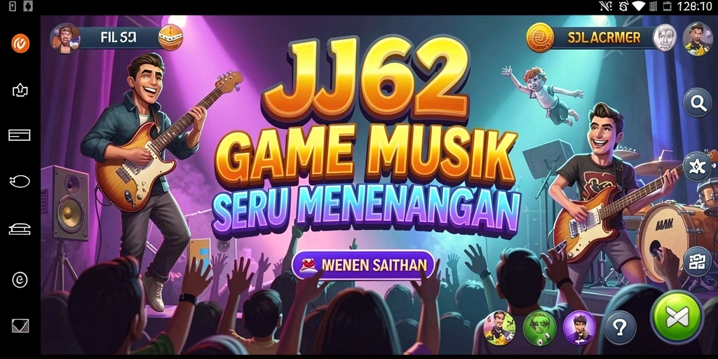 Screenshot utama JJ62 menampilkan gameplay seru dengan musik.
