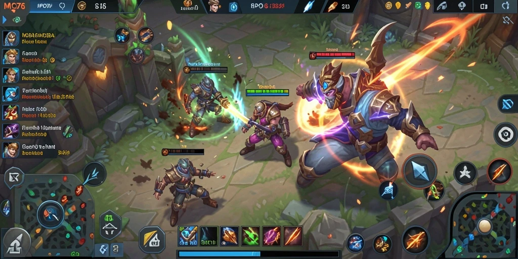 Screenshot MPO76 menampilkan pertarungan seru di arena MOBA.