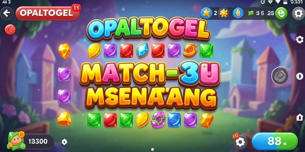 Screenshot OPALTOGEL menampilkan gameplay mencocokkan permata yang seru.