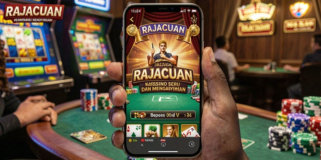 Screenshot gameplay RAJACUAN menampilkan suasana kasino yang mendebarkan.