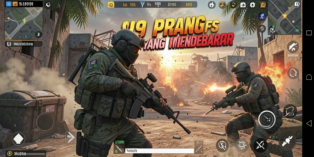 Screenshot menunjukkan aksi menembak intens di game FPS.
