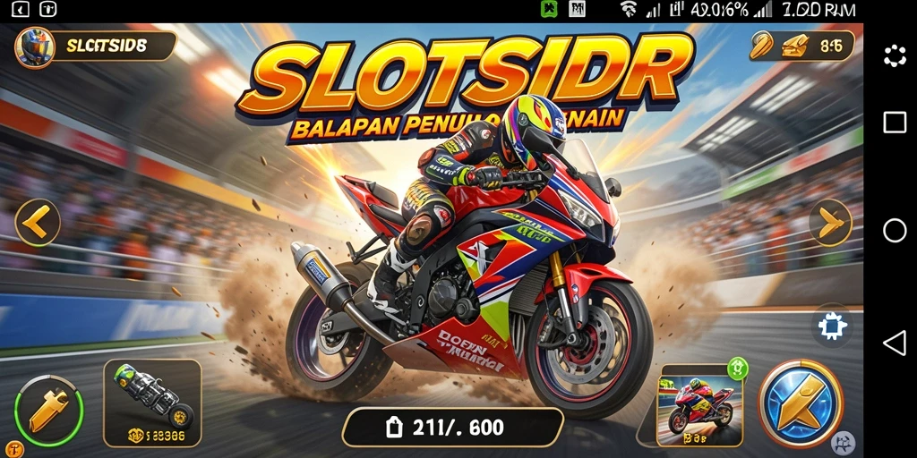Tampilan gameplay mendebarkan di SLOTSIDR dengan balapan motor seru.