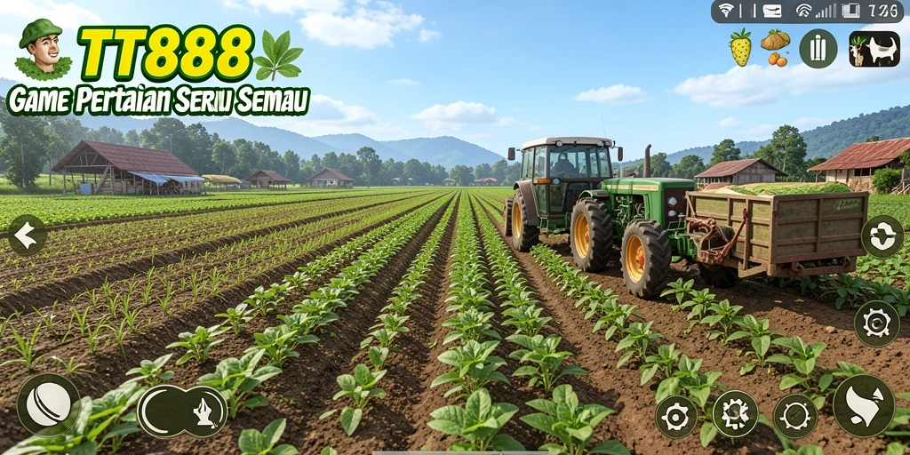 Tampilan gameplay seru di TTT888 dengan berbagai tanaman dan lahan pertanian.