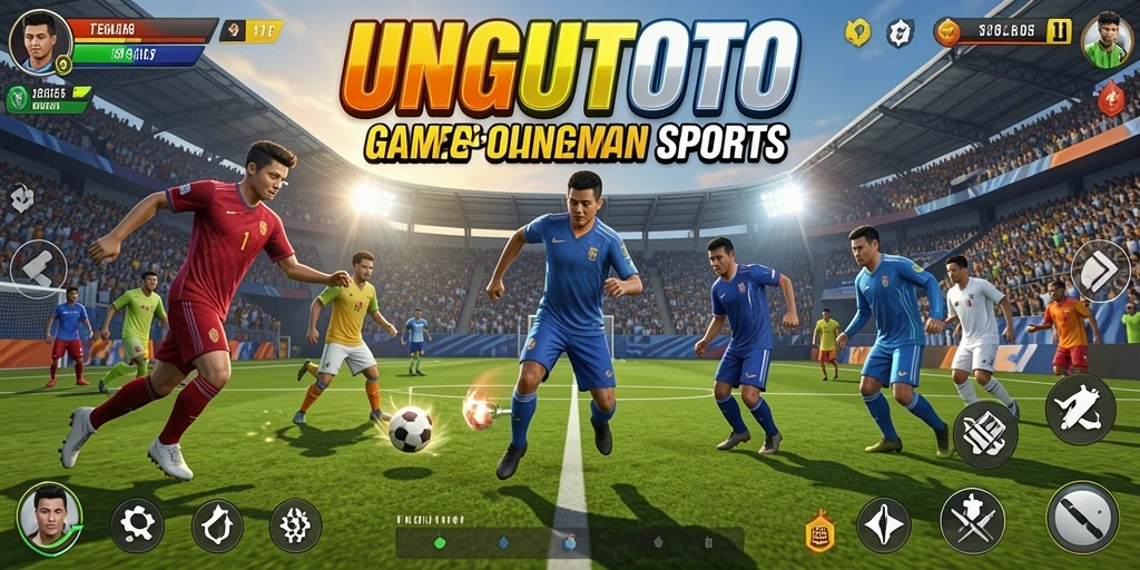 Tampilan gameplay seru di UNGUTOTO yang menggambarkan pertandingan olahraga.
